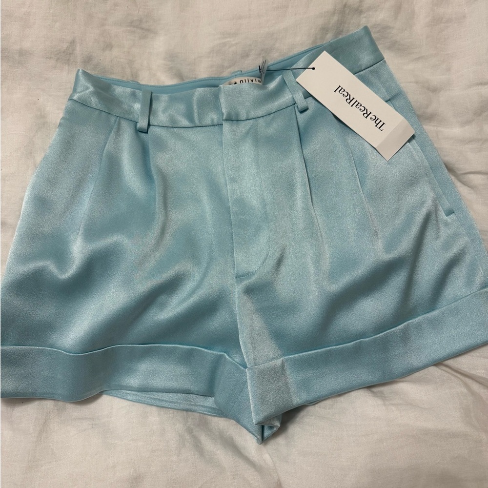 Alice & Olivia light blue satin shorts